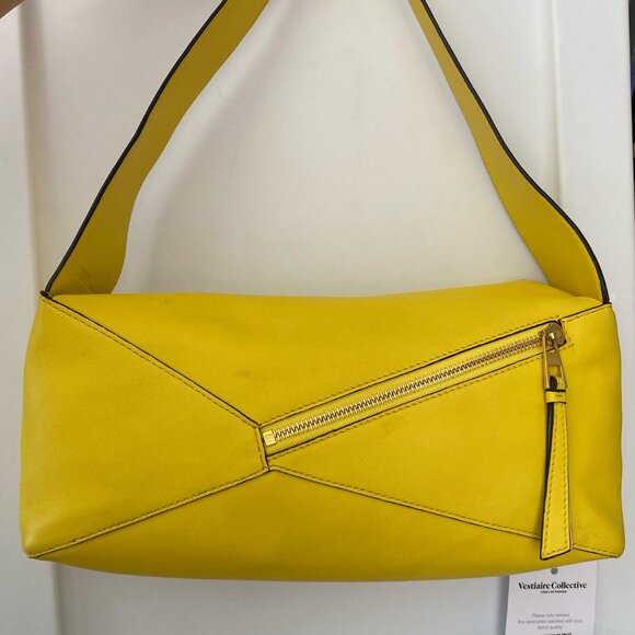 LOEWE Discontinued Hobo Puzzle Leather Shoulder Bag in Lemon - Picture 4 of 13
